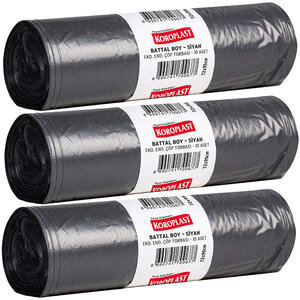 Koroplast Çöp Torbası Eko Endüstriyel Battal Boy 72 cm x 95 cm Siyah 10'lu Paket - 3 Al 2 Öde