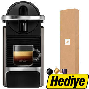 Nespresso Pixie C62 Kapsül Kahve Makinesi Titan + Kapsül Seti Hediye
