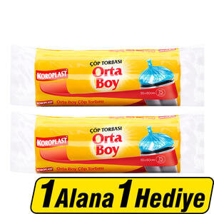Koroplast Çöp Torbası Orta Boy 55 cm x 60 cm Mavi 15'li Paket 1 Alana 1 Hediye