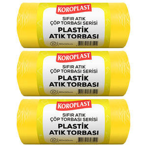 Koroplast Plastik Atık Çöp Torbası Jumbo Boy 80 cm x 110 cm Sarı 10'lu Paket - 3 Al 2 Öde