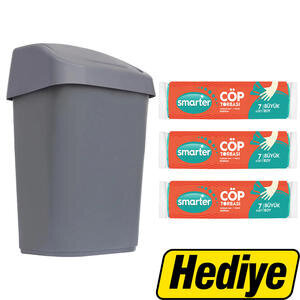 Smarter Çöp Kovası Büyük Boy 25 litre Alımında Büyük Boy 65 cm x 80 cm Yeşil 7'li x 3 Paket Çöp Torbası Hediye