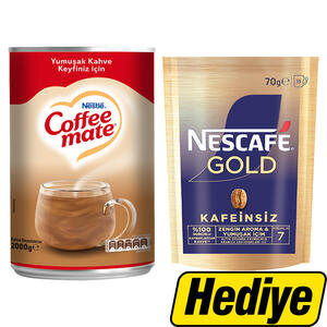 Nestle Coffee Mate Kahve Beyazlatıcı 2 kg Alımında Nescafé Gold 100% Kafeinsiz Çözünebilir Kahve Ekopaket 70 g Hediye