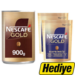 Nescafe Gold Kahve Teneke Kutu 900 g Alımında Nescafé Gold 100% Kafeinsiz Çözünebilir Kahve Ekopaket 70 g 2 Paket Hediye