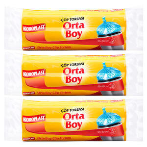 Koroplast Çöp Torbası Orta Boy 55 cm x 60 cm Mavi 15 x 3 Paket - 3 Al 2 Öde