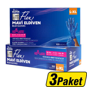 Flex Tpe Hibrit Eldiven Large-XLarge Mavi 100 x 3 Paket - Çok Al Az Öde