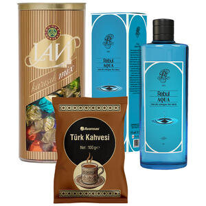 Avansas Türk Kahvesi 100 g + Kahve Dünyası Lavi Dolgulu Çikolata 400 g + Rebul Aqua Kolonya 250 ml