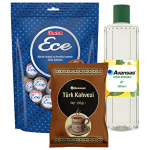 Avansas Türk Kahvesi 100 g + Avansas Limon Kolonyası 400 ml + Ülker Ece İkramlık Çikolata Fındıklı 350 g