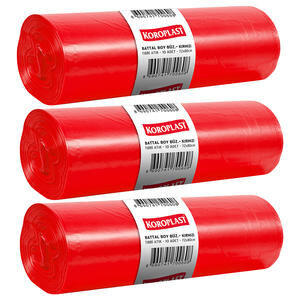 Koroplast Tıbbi Atık Çöp Torbası Battal Boy 72 cm x 80 cm Kırmızı Büzgülü 10'lu x 3 Paket - 3 Al 2 Öde