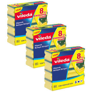 Vileda Yeşil Oluklu Sünger 8'li x 3 Paket - 3 Al 2 Öde