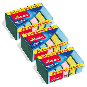 Vileda Rainbow Düz Sünger 5'li x 3 Paket - 3 Al 2 Öde