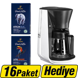 Tchibo African Blue 250 g x 8 Paket + Latin Grande 250 g x 8 Paket Alımında Tchibo Filtre Kahve Makinesi Let's Brew Beyaz Hediye