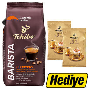Tchibo Barista Edition Espresso Çekirdek Kahve 1000 g Alımında Tchibo Türk Kahvesi 100 g x 2 Paket Hediye