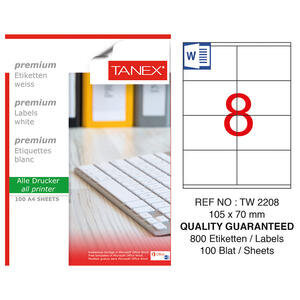 Tanex Tw-2208 Beyaz Adres ve Posta Etiketi 105 mm x 70 mm