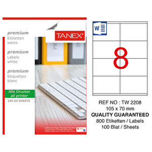Tanex Tw-2208 Beyaz Adres ve Posta Etiketi 105 mm x 70 mm buyuk 1