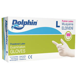 Dolphin Lateks Muayene Eldiveni Pudralı Large 100'lü Paket