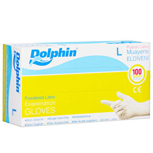Dolphin Latex Muayene Eldiveni Pudralı Large 100'lü Paket buyuk 1