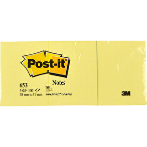 3M Post-It 653 Sarı Not Kağıdı 38 mm x 51 mm 100 Yaprak 3'lü buyuk 1