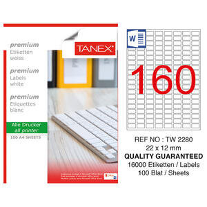 Tanex Tw-2280 Beyaz Etiket 22 mm x 12 mm
