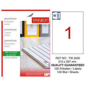 Tanex Tw-2000 Beyaz Sevkiyat ve Lojistik Etiketi 210 mm x 297 mm (100 Etiket)