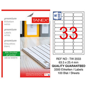 Tanex Tw-2033 Beyaz Etiket 63.5 mm x 25.4 mm buyuk 1