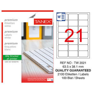 Tanex Tw-2021 Beyaz Etiket 63.5 mm x 38.1 mm