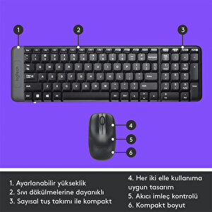 Logitech MK220 Kablosuz Türkçe Klavye Mouse Seti - Siyah buyuk 6