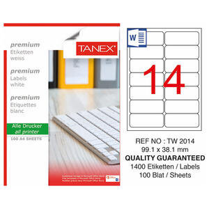 Tanex Tw-2014 Beyaz Etiket 99.1 mm x 38.1 mm