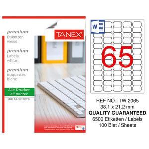 Tanex Tw-2065 Beyaz Etiket 38.1 mm x 21.12 mm