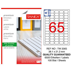 Tanex Tw-2065 Beyaz Etiket 38.1 mm x 21.12 mm buyuk 1