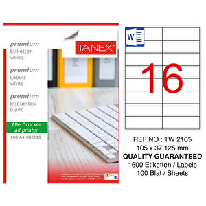 Tanex Tw-2105 Beyaz Adresleme ve Postalama Etiketi 105 mm x 37.125 mm buyuk 1