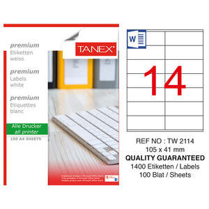 Tanex Tw-2114 Beyaz Adres ve Posta Etiketi 105 mm x 41 mm