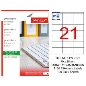 Tanex Tw-2121 Beyaz Adres ve Posta Etiketi 70 mm x 38 mm