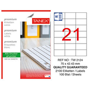 Tanex Tw-2124 Beyaz Adres ve Posta Etiketi 70 mm x 42.43 mm buyuk 1