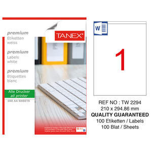 Tanex Tw-2294 Beyaz Sevkiyat ve Lojistik Etiketi 210 mm x 294.86 mm