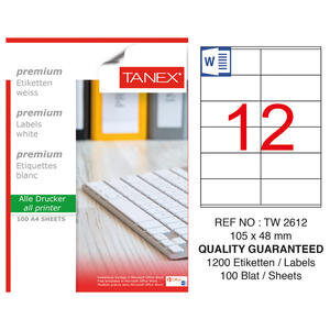 Tanex Tw-2612 Beyaz Adres ve Posta Etiketi 105 mm x 48 mm