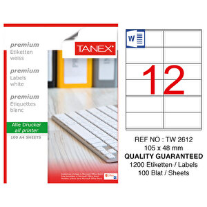 Tanex Tw-2612 Beyaz Adresleme ve Postalama Etiketi 105 mm x 48 mm buyuk 1