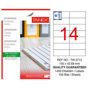 Tanex Tw-2712 Lazer Etiket 105 mm x 42.69 mm 14'lü