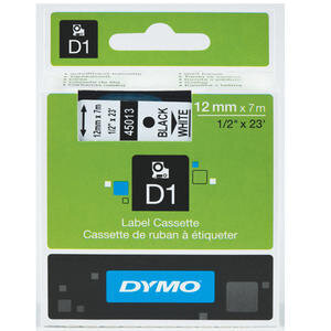 Dymo 45013 Etiket Plastik 12 mm x 7 m Siyah Beyaz