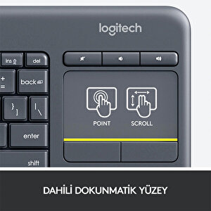 Logitech K400 Plus Dokunmatik Yüzeyli USB Bağlantılı Türkçe Q TV Klavyesi - Siyah buyuk 2