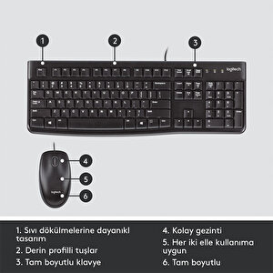 Logitech MK120 USB Kablolu Tam Boyutlu Türkçe Klavye Mouse Seti - Siyah buyuk 6