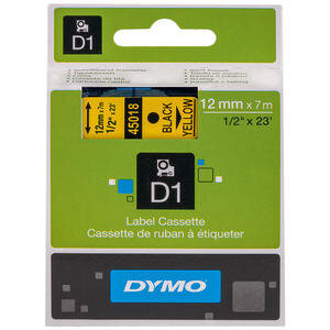 Dymo 45018 Etiket Plastik 12 mm x 7 m Sarı Siyah