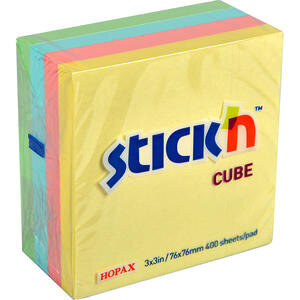 Hopax Stickn Yapışkanlı Not Kağıdı 76 x 76 400 Yaprak 4 Renk