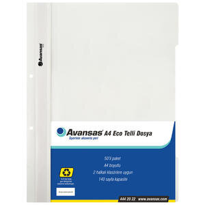 Avansas Eco Telli Dosya Beyaz A4 Boyut 50'li Paket