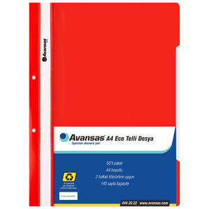 Avansas Eco Telli Dosya Kırmızı A4 Boyut 50'li Paket