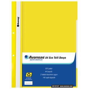 Avansas Eco Telli Dosya Sarı A4 Boyut 50'li Paket
