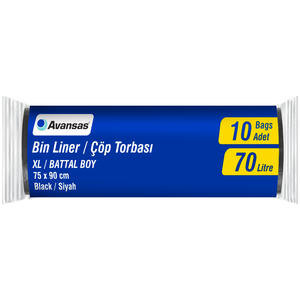 Avansas Çöp Torbası Battal Boy 75 cm x 90 cm Siyah 10'lu Paket