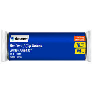 Avansas Çöp Torbası Jumbo Boy 80 cm x 110 cm Kalın Siyah 10'lu Paket