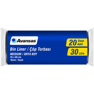 Avansas Çöp Torbası Orta Boy 55 cm x 60 cm Siyah 20'li Paket