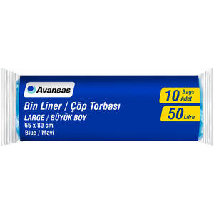 Avansas Çöp Torbası Büyük Boy 65 cm x 80 cm Mavi 10'lu Paket