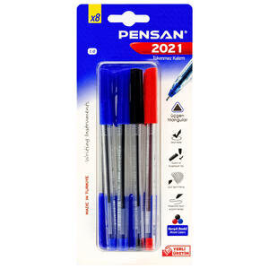 Pensan 2021 Tükenmez Kalem 1 mm 8'li Paket Karışık Renklerde